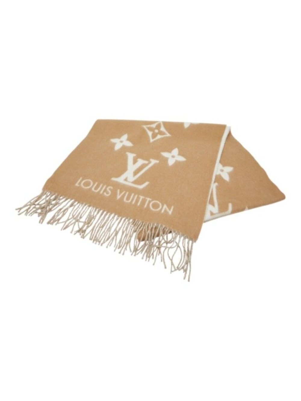 Louis Vuitton Monogram Echarpe Reykjavik Scarf Brown Beige Cashmere